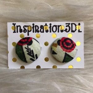 Floral Geometric Print Handmade Button Earrings